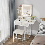 Dressing Table With Drawer LED Mirror Stool Set Makeup Desk Vanity Table Bedroom