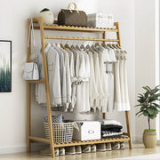 Heavy Duty Wooden Hanging Clothes Garment Rail Corner Open Wardrobe Storage Rack