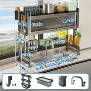 Space Saving Over The Sink Dish Drying Rack with Cover 2 Tier Dish Drainer Large