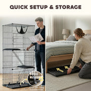 3-Tier Large Cat Cage Indoor, Detachable Metal Wire Kennel w/ Hammock