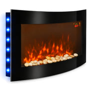 Electric Fire Wall Mounted LED Fireplace Heater Curved Glass Side Lights 2000W