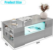 Led Coffee Table with 2 Drawer Storage, High Gloss Coffee Table for Living Room