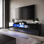 200cm High Gloss TV Stand Black Cabinet Unit Doors Storage with RGB LED Cupboard