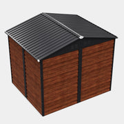 8 x 6ft Garden Shed Metal Apex Roof Outdoor Bike Tools Storage -BROWN WOOD GRAIN