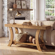 63-Inch Farmhouse Solid Wood Console Table with Lower Storage Shelf for Entryway