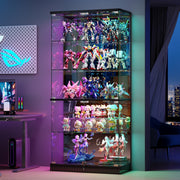 Glass Display Cabinet with RGB LED Lights Lockable Display Case for Collectibles