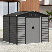 8 x 7FT Metal Garden Shed Outdoor Storage Galvanised Foundation Kit, Apex Roof