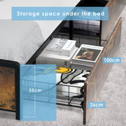 Double Size Bed Frame Metal Bed Platform LED Lights Headboard & 4 Storage Drawer