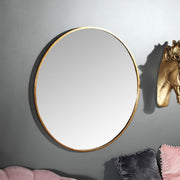 Large Round Gold Framed Wall Mounted Mirror