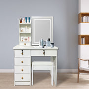 Dressing Table Vanity Makeup Desk Set with LED bulbs Mirror and Stool 6 Drawers