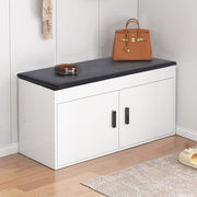 Hallway Shoe Cabinet Bench White Black PU Cushion Padded Seat Storage Shoe Rack
