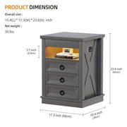 Bedside Cabinets with Hidden Drawer, LED Bedside Table with Charging Station