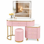 Dressing Table Set with LED Mirror Storage Cabinet Makeup Vanity Cushioned Stool