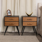 Pair of Mid-Century Modern Wood & Black 2 Drawer Bedsides - Industrial Range