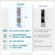 Corner Display Cabinet with Glass Doors Lockable RGB Lights Collectables Figures
