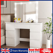 White Dressing Table Wood Makeup Desk with Hollywood LED Mirror 7 Drawer Bedroom