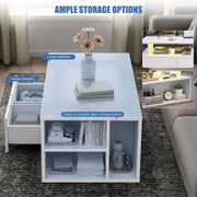 Led High Gloss Coffee Table With 2 Push Latch Open Drawers, Modern Centre Wlavvc