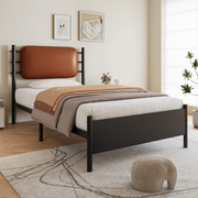 3FT Single Bed Frame !SALE! Metal Upholstered Headboard Brown Black Modern