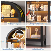 Glass Display Cabinet with RGB Lights, 5-tier Arched Curio cabinet for Models