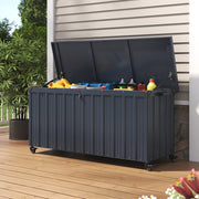 Outdoor Storage Box with Wheels Garden Patio Metal Chest Lid Container Multibox