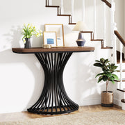 39-Inch Small Industrial Console Table Entryway Table with Geometric Metal Base