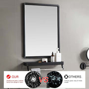 Black Bathroom Metal Frame Mirror Wall Mounted with Cosmetics Shelf 60*40cm