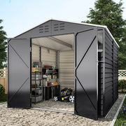 8X8.5 FT Metal Garden Shed Apex Roof With Double Doors Storage House Anthracite