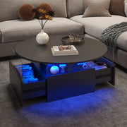 LED Coffee Table with 2 Drawers Cocktail Sofa Center Table for Living Room