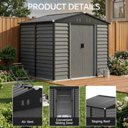 8 x 7FT Metal Garden Shed Outdoor Storage Galvanised Foundation Kit, Apex Roof