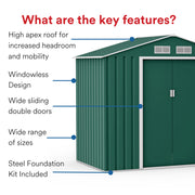 Metal Shed Outdoor Garden Storage 7x4 - 11x14 Apex Roof Galvanised Steel Ranger
