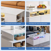 Led High Gloss Coffee Table With 2 Push Latch Open Drawers, Modern Centre Wlavvc