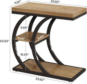 End Table for Living Room, 3-Tier Narrow Wood Couch C-Shaped Side Table, Natural