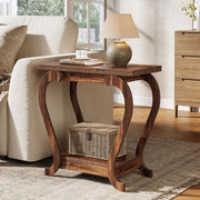 Narrow End Table with Storage, Modern 2-Tier Wooden Side Table for Small Spaces
