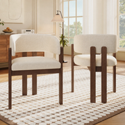 Set of 6 Dining Chairs !SALE! Cream Boucle Solid Wood Dark Wood Armchairs