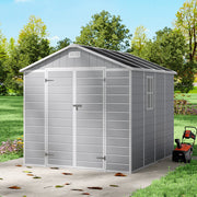 Grey Plastic Outdoor Storage Shed 8x8 FT with Double Windows for Tool Bike Store