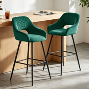Set of 2 Bar Stools Velvet/PU Metal Legs Breakfast Stools Armrest Padded Chairs