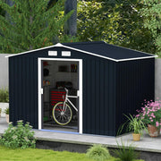 9 x 6FT Galvanised Garden Storage Shed with Sliding Door, Dark Grey