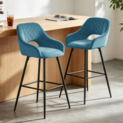 Set of 2 Bar Stools Velvet/PU Metal Legs Breakfast Stools Armrest Padded Chairs