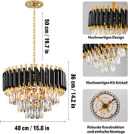 Round Gold Crystal Chandelier, Modern K9 Crystal Ceiling Light for Dining Room
