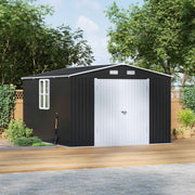 Outdoor Storage Shelter 12 x 10FT Galvanised Steel Storage Shed with Dual Window