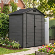 Outdoor Garden Shed 6x4ft Plastic Tool Bike Storage House w/ Lockable Two Doors