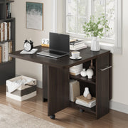 GARVEE Folding Dining Table for 4-6 Drop Leaf Table on Wheels Dark Walnut