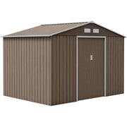9 x 6FT Galvanised Garden Storage Shed with Sliding Door, Brown