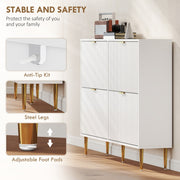 Slim Shoe Storage Cabinet with 4 Flip Drawers for Hallway, White