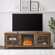 Large 70 Inch TV Stand with Electric Fireplace | Dark Walnut | Farmhouse Glass D