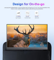 15.6'' Portable Monitor - 1080P HDR Travel Screen with Smart Cover & Speakers