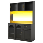 Tall 167cm Kitchen Storage Cabinet w/ App Control LED & Anti-Tip Safety, Black