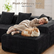 JUMBO CORD MODULAR L SHAPE CORNER SOFA 4 SEATER FURNITURE SETTEE SUITE POUFFE UK