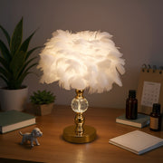Fluffy Feather Tables Lamp Feather Shade Lampshade Bedside Night Light Gold Base