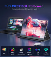 15.6'' Portable Monitor - 1080P HDR Travel Screen with Smart Cover & Speakers